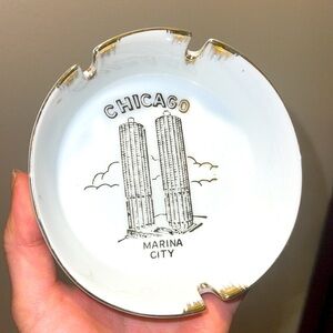 Chicago Marina City gold accented ceramic ashtray